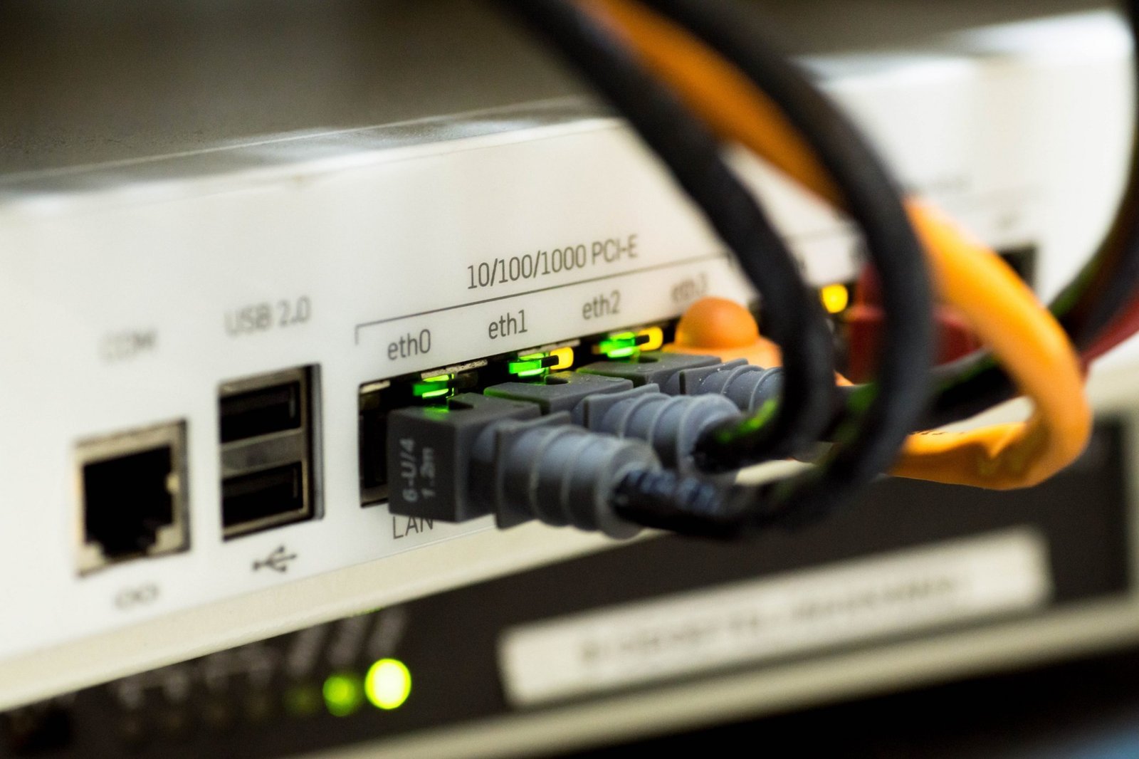 Network cables connected to a router